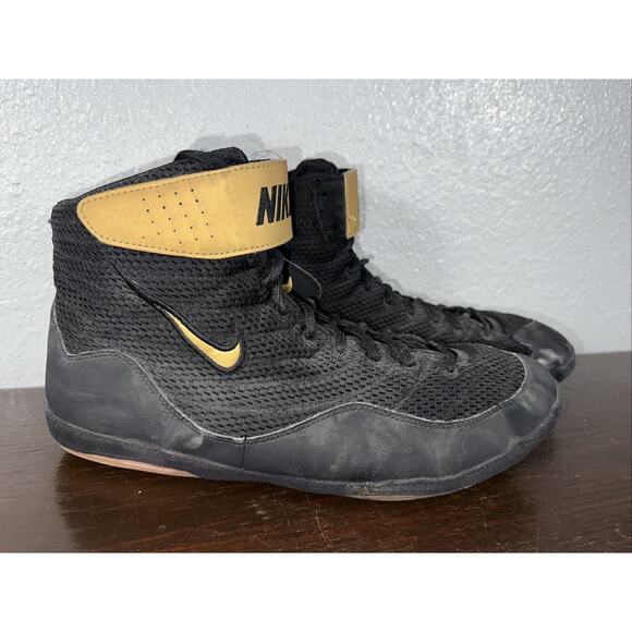 Nike Inflict 3 Black Gold Swoosh Boxing Wrestling Shoes 325256-004 Men\'s Size 14